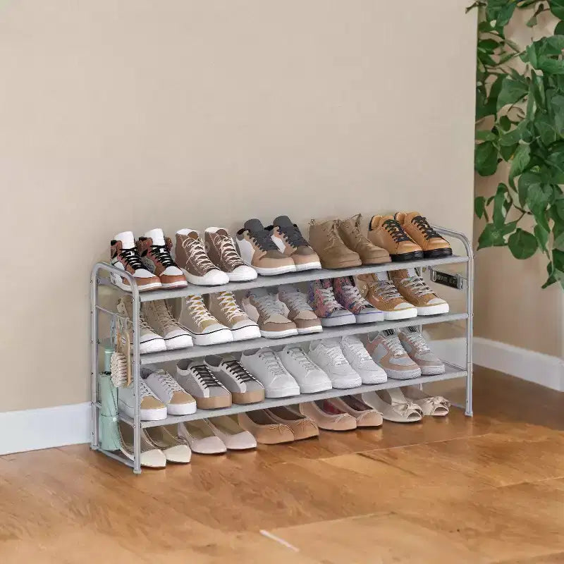 Scarpiera, Organizer per Scarpe a 3 Livelli, Scaffale Porta Scarpe in Tessuto con 4 Ganci, Contiene Fino a 18 Paia di Scarpe, Scarpiera Regolabile in Altezza per Ingresso