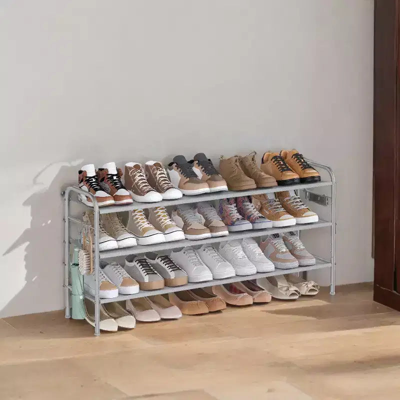 Scarpiera, Organizer per Scarpe a 3 Livelli, Scaffale Porta Scarpe in Tessuto con 4 Ganci, Contiene Fino a 18 Paia di Scarpe, Scarpiera Regolabile in Altezza per Ingresso