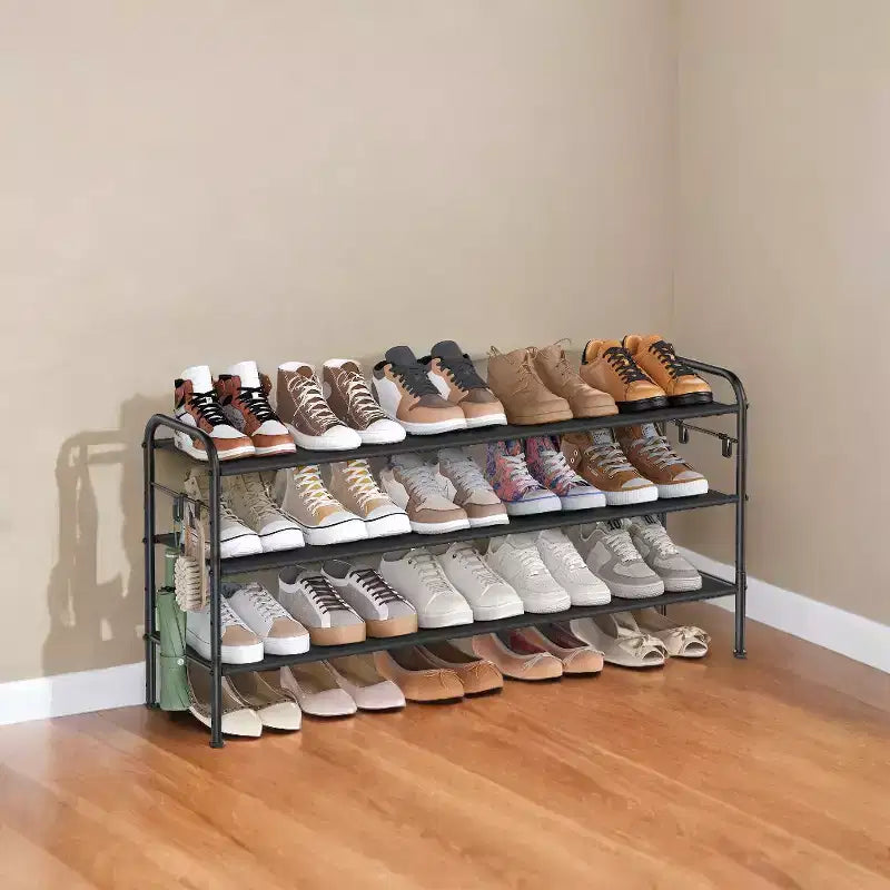 Scarpiera, Organizer per Scarpe a 3 Livelli, Scaffale Porta Scarpe in Tessuto con 4 Ganci, Contiene Fino a 18 Paia di Scarpe, Scarpiera Regolabile in Altezza per Ingresso
