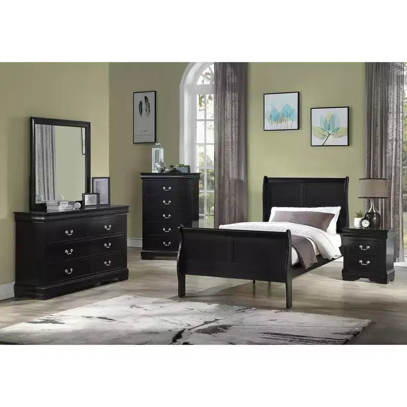 Mobili da camera da letto in legno massello Cassettiera a 5 cassetti o Comodino a 2 cassetti, Letto a slitta, Accessori in ottone, Montaggio facile