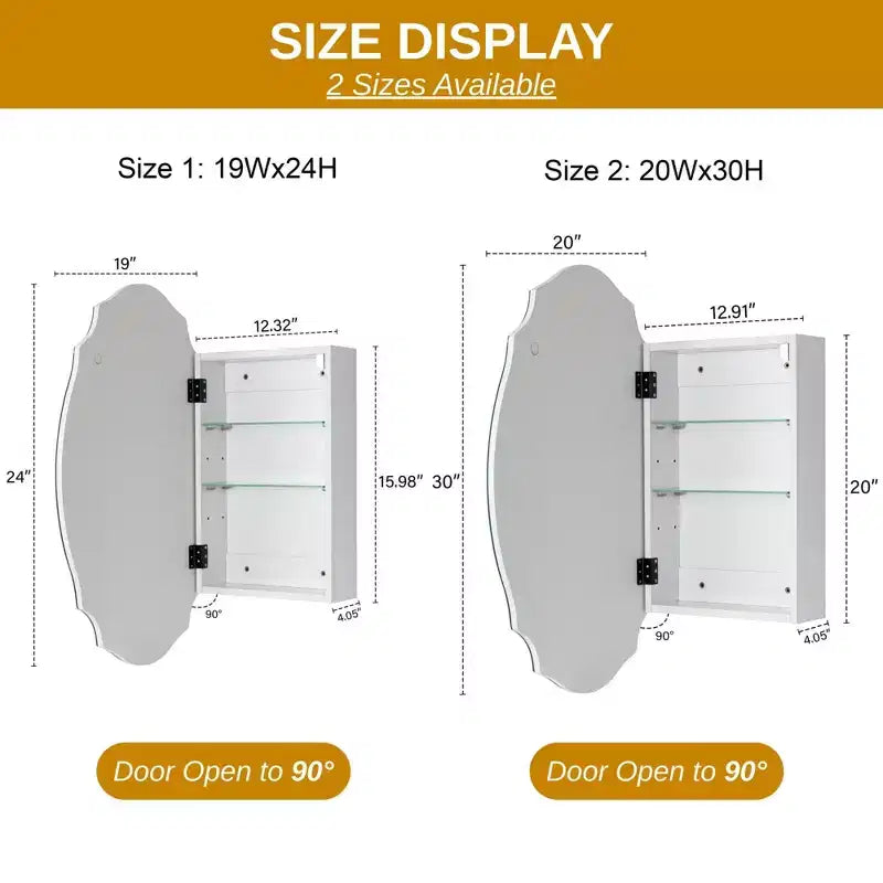 Mobiletto specchiera 20 in. L x 30 in. H a superficie con montaggio a incasso, senza cornice, a specchio irregolare ad arco, con bordo smussato, novità/specialità