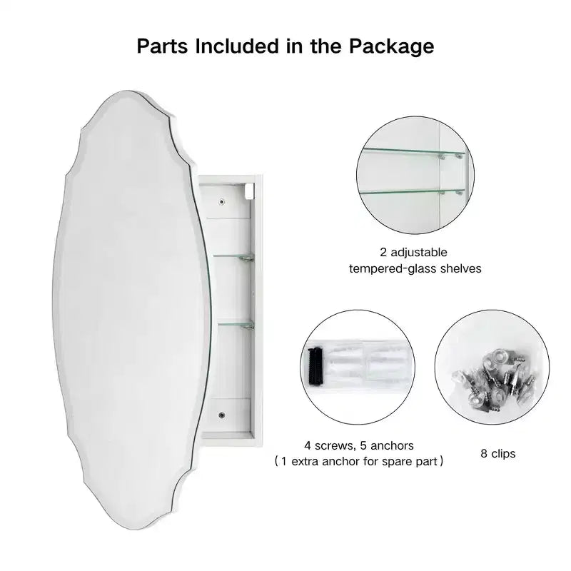 Mobiletto specchiera 20 in. L x 30 in. H a superficie con montaggio a incasso, senza cornice, a specchio irregolare ad arco, con bordo smussato, novità/specialità