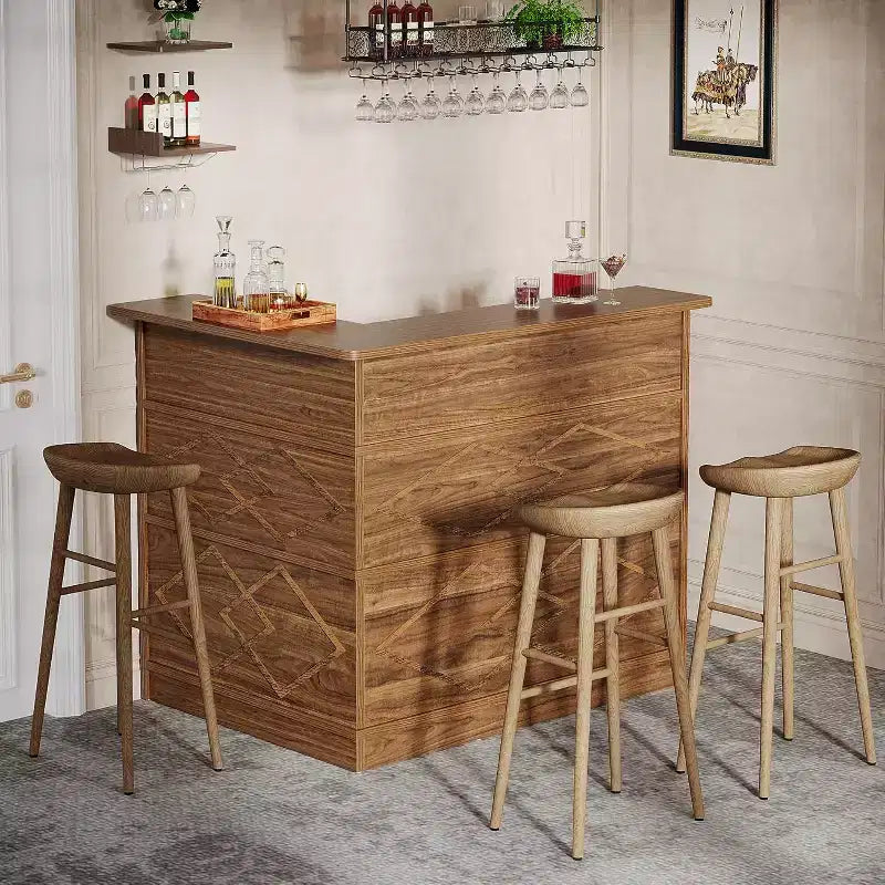 Mobile bar angolare a L, tavolo da liquori angolare a 4 ripiani con portabicchieri e ripiani, per cucina, soggiorno, pub domestico