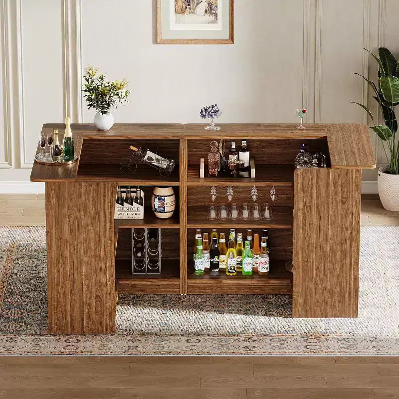 Mobile bar angolare a L, tavolo da liquori angolare a 4 ripiani con portabicchieri e ripiani, per cucina, soggiorno, pub domestico