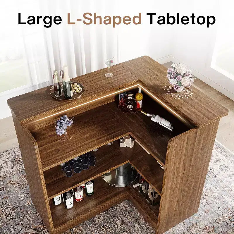 Mobile bar angolare a L, tavolo da liquori angolare a 4 ripiani con portabicchieri e ripiani, per cucina, soggiorno, pub domestico