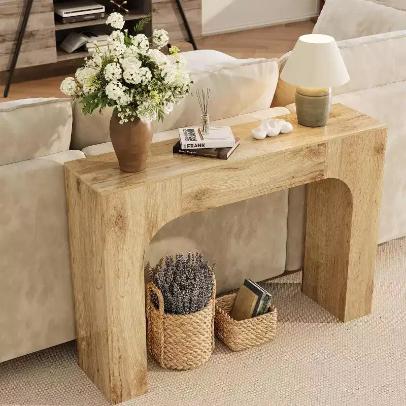 Tavolo Consolle, Tavolino Rettangolare in Legno Dietro il Divano, Tavolo d'Ingresso Industriale per Foyer e Corridoio, Tavolo d'Ingresso Stile Rustico