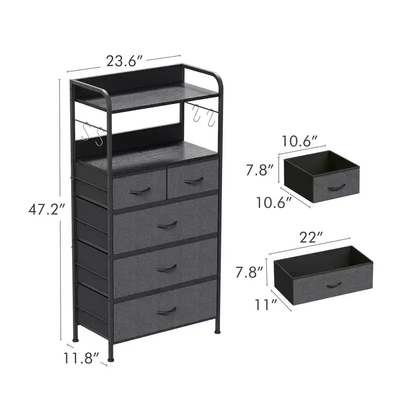5 Drawer Dresser for Bedroom, Storage Organizer with Fabric Bins, Wood Top, Sturdy Steel Frame, Easy Pull Handle