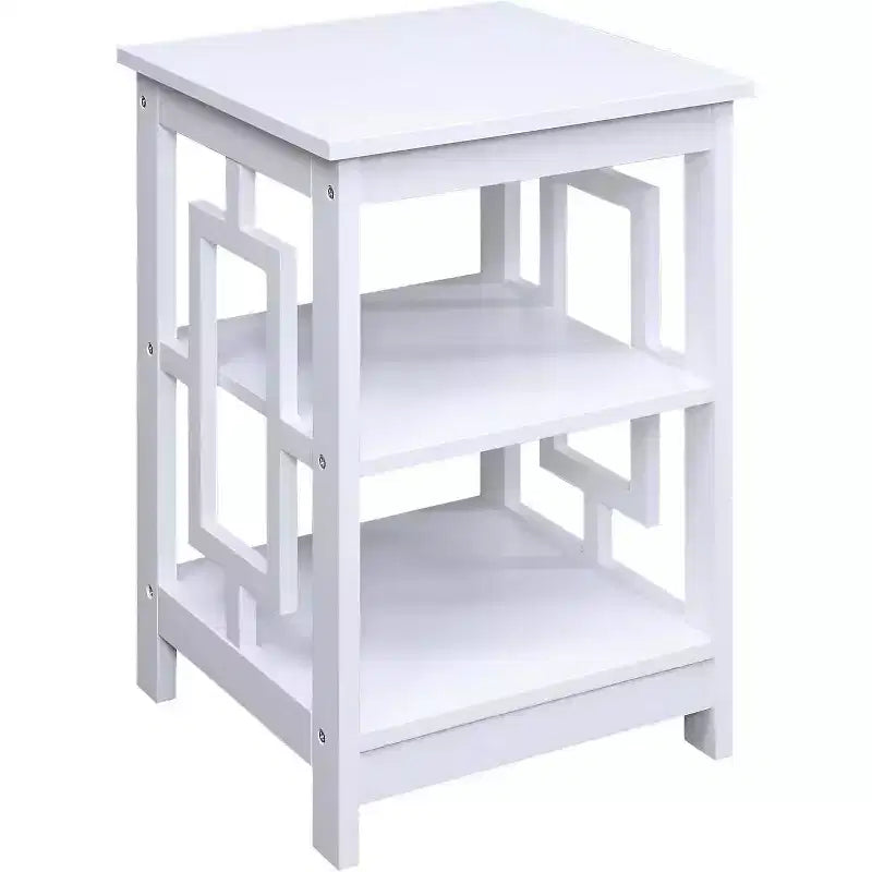 Tavolino Belmont Square con ampia superficie e due ripiani aperti, design a telaio simmetrico, tavolino accentato in MDF per uso domestico