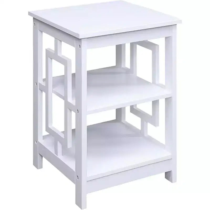 Tavolino Belmont Square con ampia superficie e due ripiani aperti, design a telaio simmetrico, tavolino accentato in MDF per uso domestico