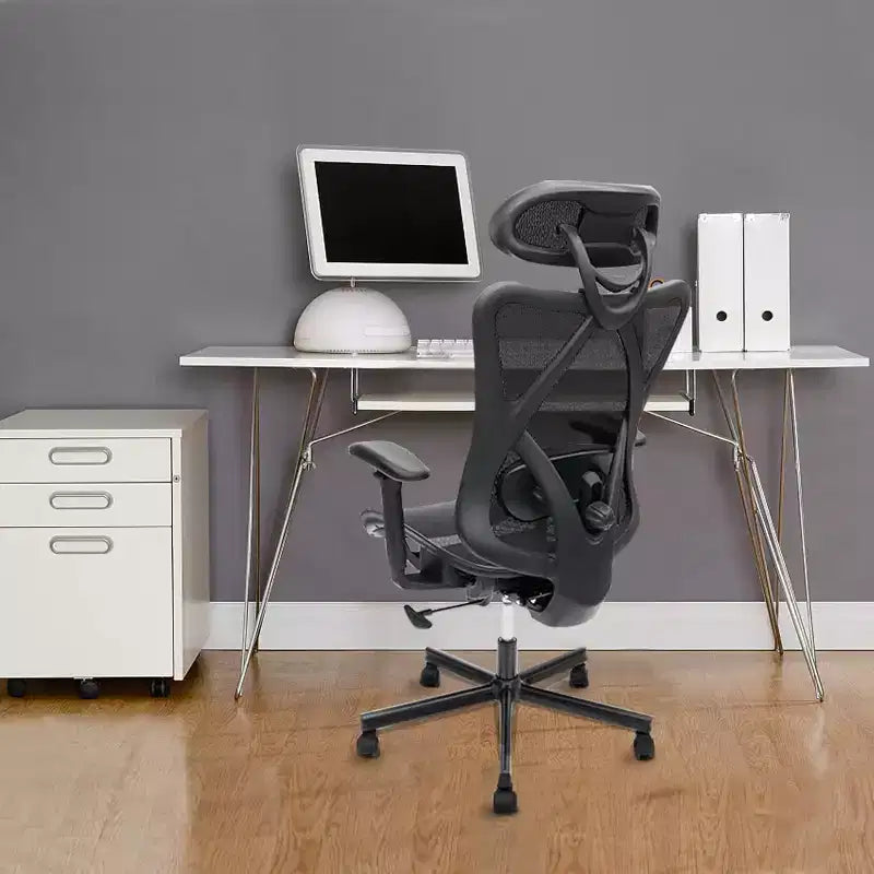 Sedia da ufficio ergonomica in rete, sedia da computer con supporto lombare regolabile, braccioli e poggiatesta, sedia Criss Cross per casa, ufficio, nera