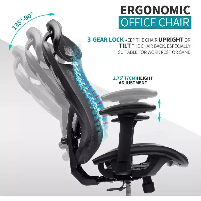 Sedia da ufficio ergonomica in rete, sedia da computer con supporto lombare regolabile, braccioli e poggiatesta, sedia Criss Cross per casa, ufficio, nera