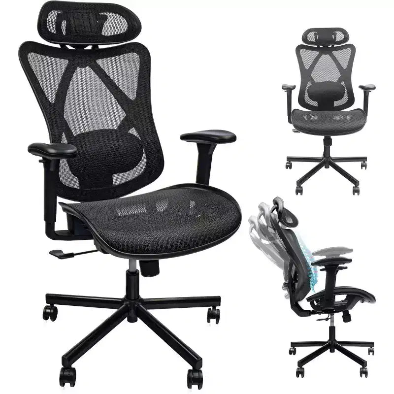 Sedia da ufficio ergonomica in rete, sedia da computer con supporto lombare regolabile, braccioli e poggiatesta, sedia Criss Cross per casa, ufficio, nera
