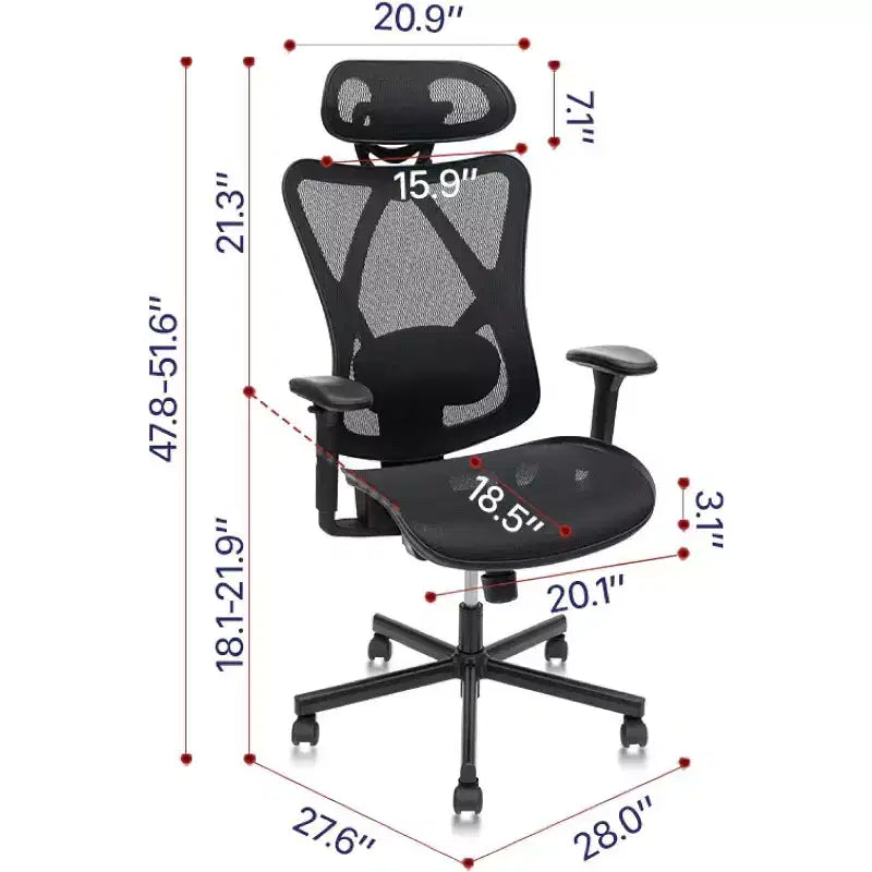 Sedia da ufficio ergonomica in rete, sedia da computer con supporto lombare regolabile, braccioli e poggiatesta, sedia Criss Cross per casa, ufficio, nera