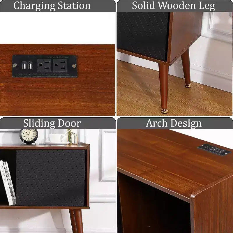 Comodino con Stazione di Ricarica, Comodino con Cassetto e Porte USB, Tavolino Laterale per Camera da Letto o Soggiorno