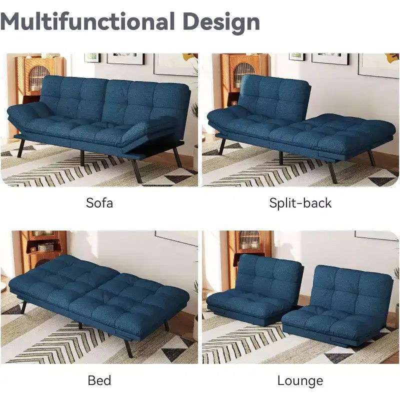 Divano Letto Futon 71", Accogliente Divanetto Trasformabile, Divano in Tessuto Lino con Schienale e Braccioli Regolabili per Soggiorno, Camera degli Ospiti - Grigio Chiaro