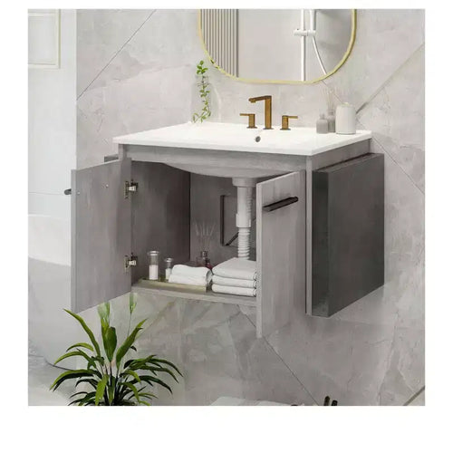 24 in Bathroom Vanity Ceramic Basin Cabinet With Sink Combo Wall Mounted Modern Vanity Bathroom Storage Cabinet Modern Storage Cabinet