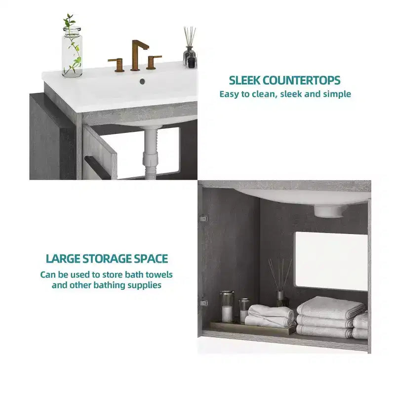 Mobile bagno da 60 cm con lavabo in ceramica e mobiletto a parete, mobiletto da bagno moderno, mobiletto contenitore moderno