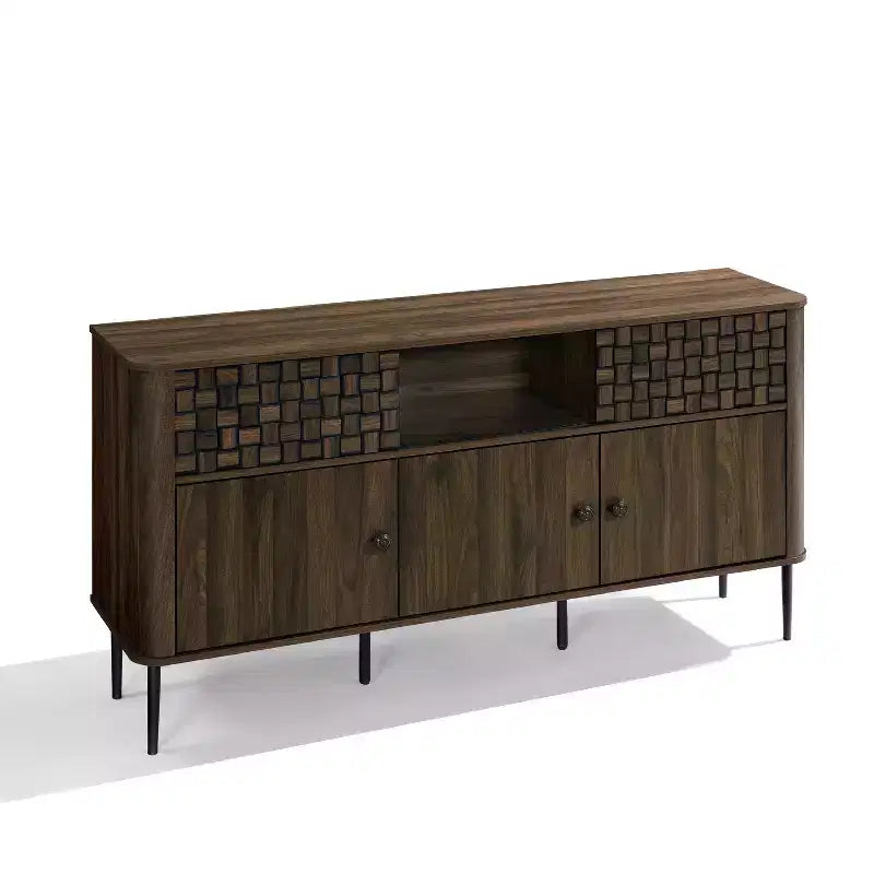 Credenza con 3 ante e 2 ante scorrevoli in legno impiallacciato rovere scuro e trama intrecciata