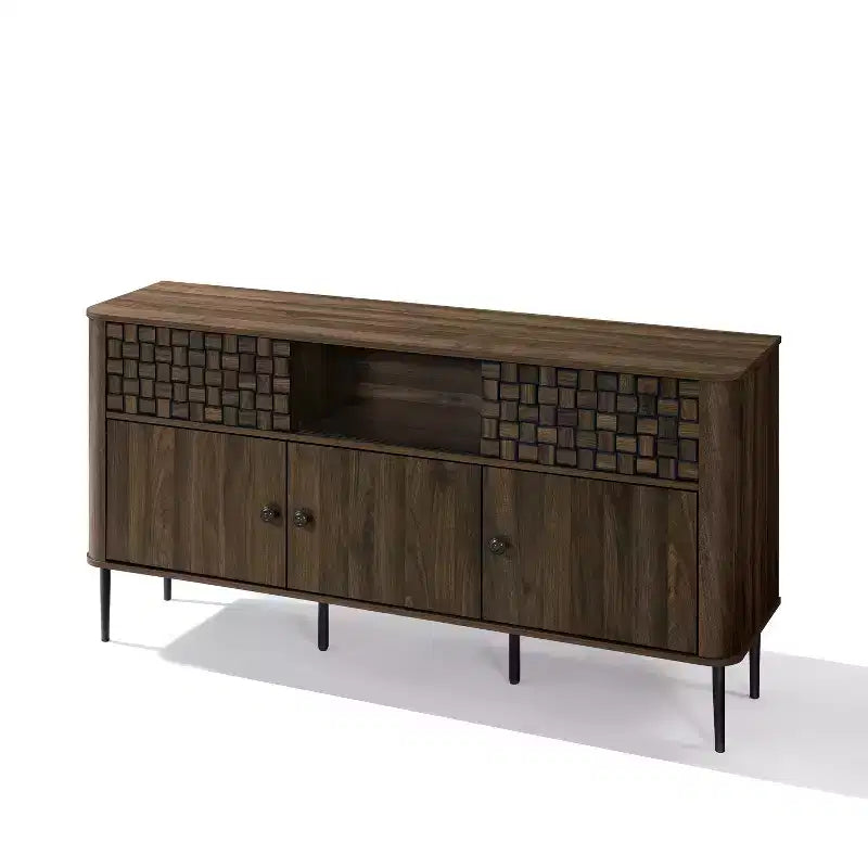 Credenza con 3 ante e 2 ante scorrevoli in legno impiallacciato rovere scuro e trama intrecciata