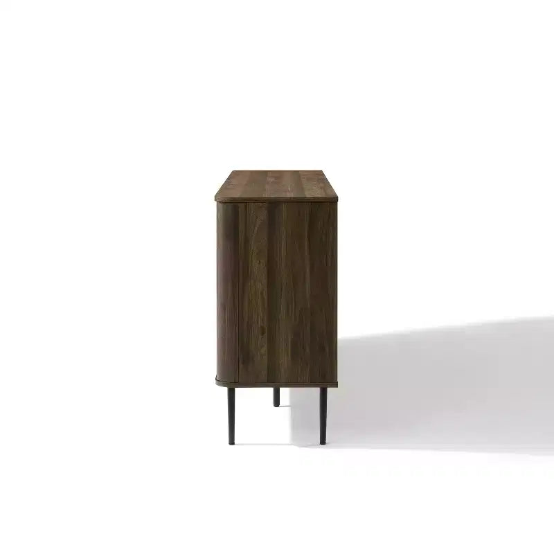 Credenza con 3 ante e 2 ante scorrevoli in legno impiallacciato rovere scuro e trama intrecciata