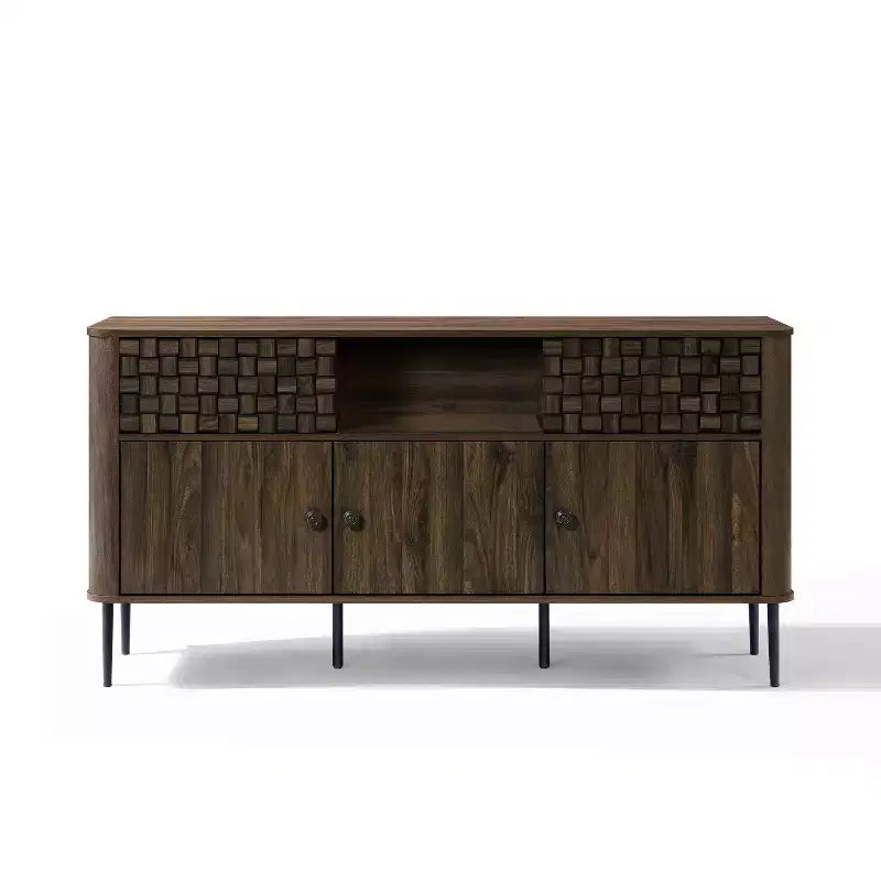 Credenza con 3 ante e 2 ante scorrevoli in legno impiallacciato rovere scuro e trama intrecciata