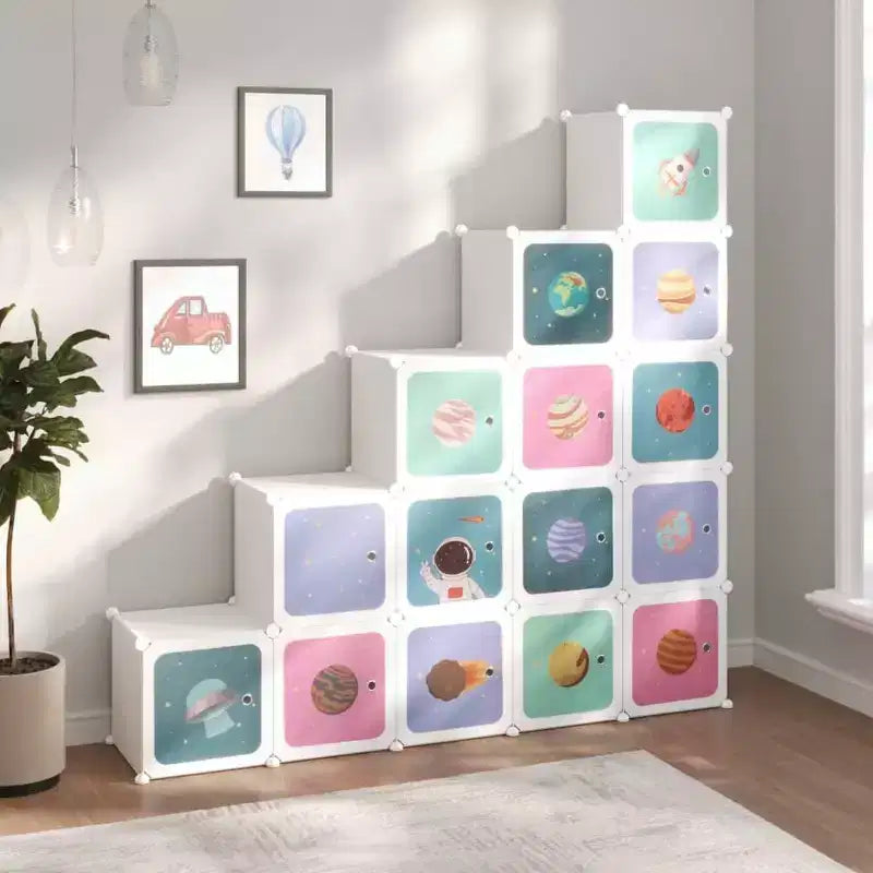 Mobiletto a cubo per bambini con 15 organizer a cubi libreria in PP bianco - Bianco 61 60.6