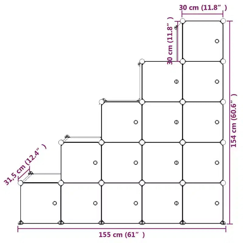 Mobiletto a cubo per bambini con 15 organizer a cubi libreria in PP bianco - Bianco 61 60.6