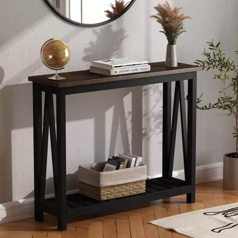 GDFStudio Andreas Rustic Console Table with Lower Shelf