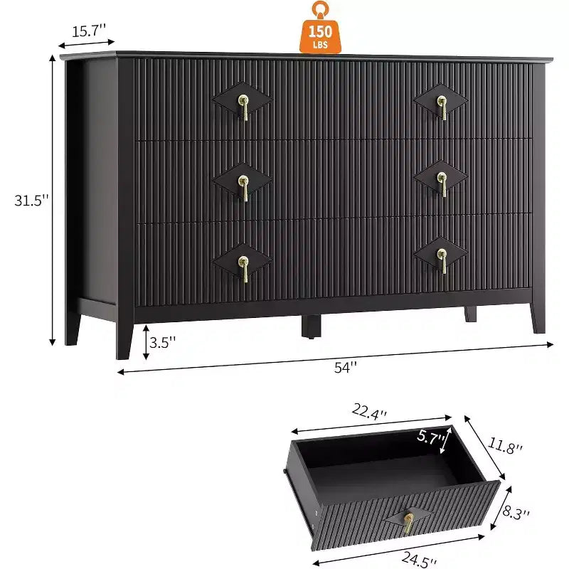 Cassettiera alta scanalata da 109 cm - Mobile contenitore in legno a 5 cassetti per camera da letto e soggiorno