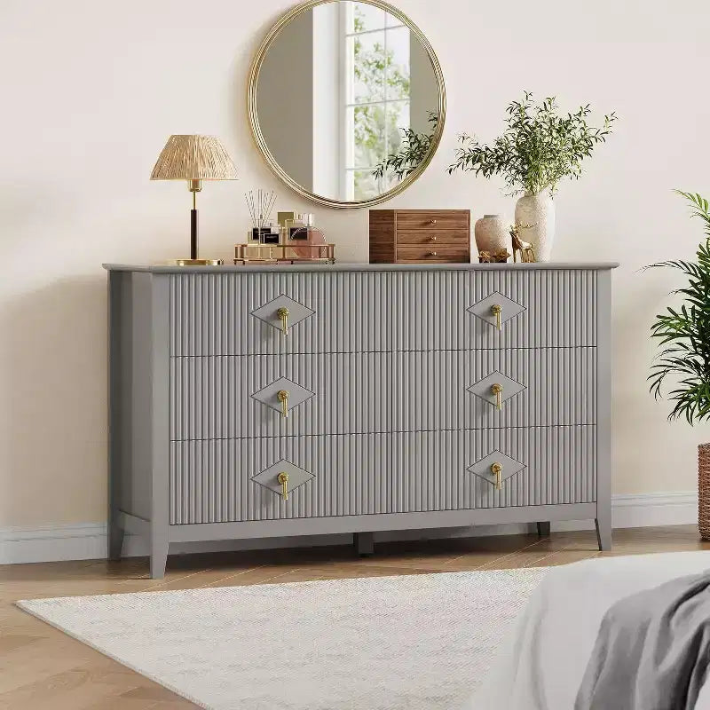 Cassettiera alta scanalata da 109 cm - Mobile contenitore in legno a 5 cassetti per camera da letto e soggiorno