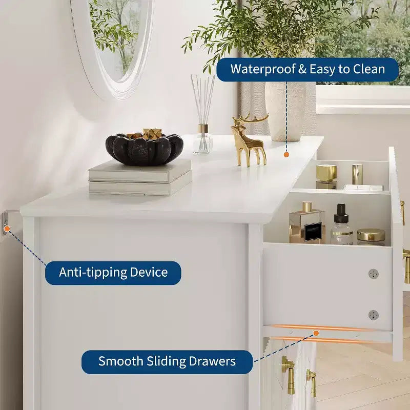 Cassettiera alta scanalata da 109 cm - Mobile contenitore in legno a 5 cassetti per camera da letto e soggiorno