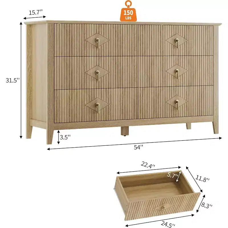 Cassettiera alta scanalata da 109 cm - Mobile contenitore in legno a 5 cassetti per camera da letto e soggiorno