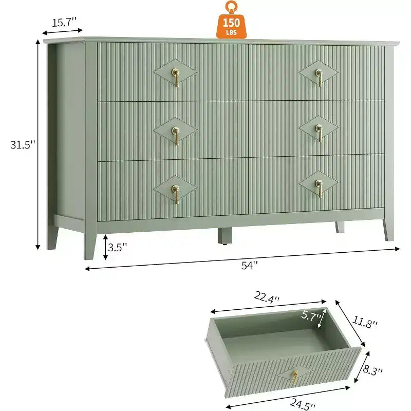 42.9 Tall Fluted Dresser - 5-Drawer Wood Storage Cabinet for Bedroom & Living Room