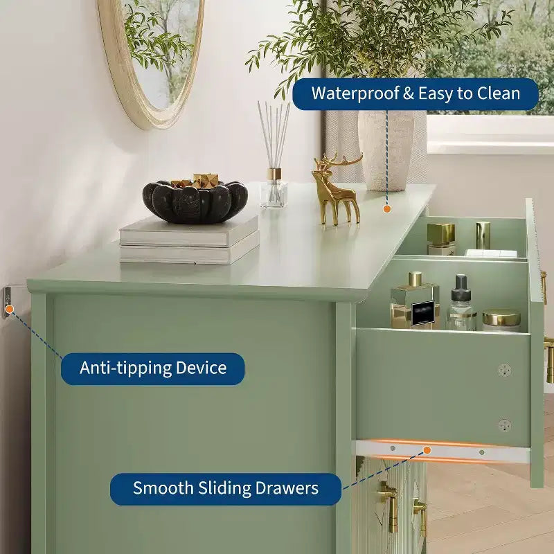 42.9 Tall Fluted Dresser - 5-Drawer Wood Storage Cabinet for Bedroom & Living Room