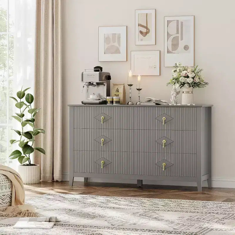 42.9 Tall Fluted Dresser - 5-Drawer Wood Storage Cabinet for Bedroom & Living Room