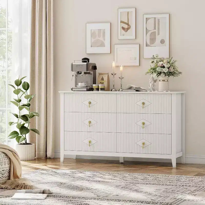 42.9 Tall Fluted Dresser - 5-Drawer Wood Storage Cabinet for Bedroom & Living Room