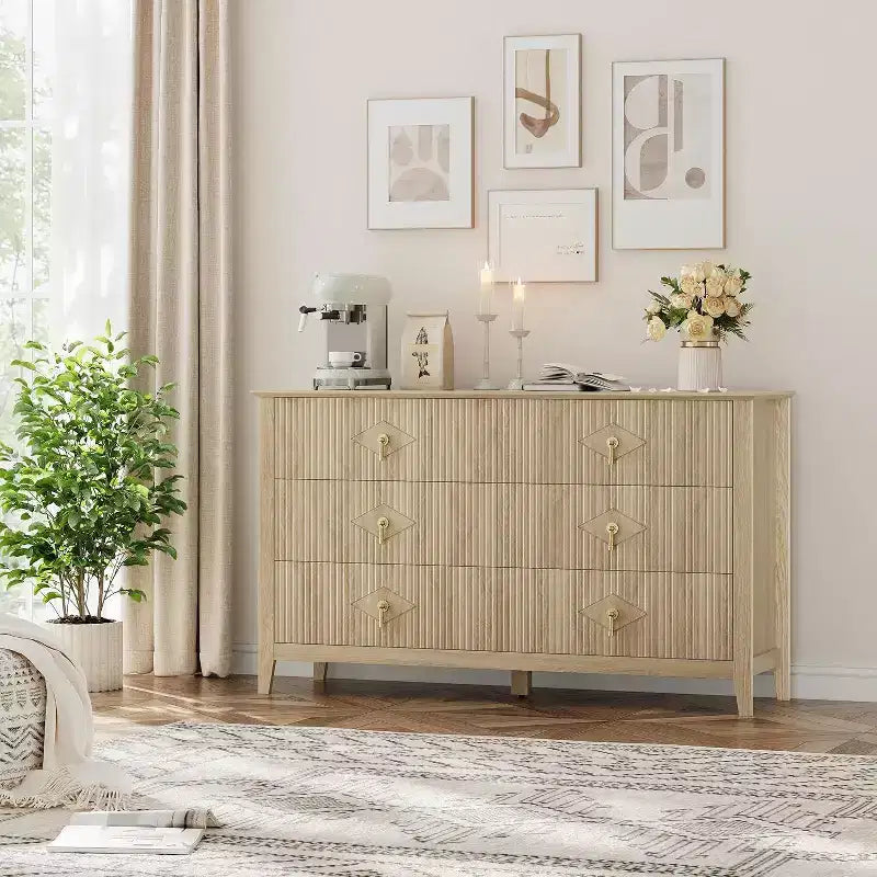 42.9 Tall Fluted Dresser - 5-Drawer Wood Storage Cabinet for Bedroom & Living Room