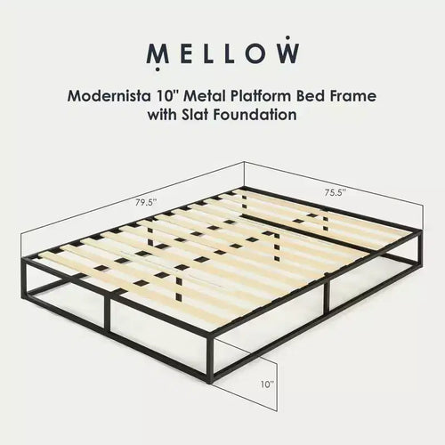 Telaio per Letto a Piattaforma in Metallo da 10 pollici con Base a Doghe, King, Nero
