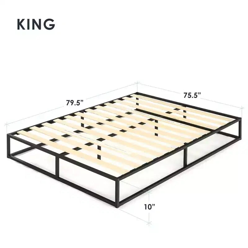Modernista 10 - Struttura letto a piattaforma in metallo con base a doghe, King, Nero