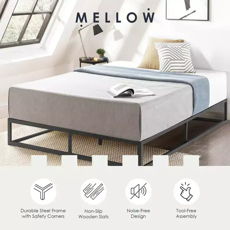 Modernista 10 - Struttura letto a piattaforma in metallo con base a doghe, King, Nero