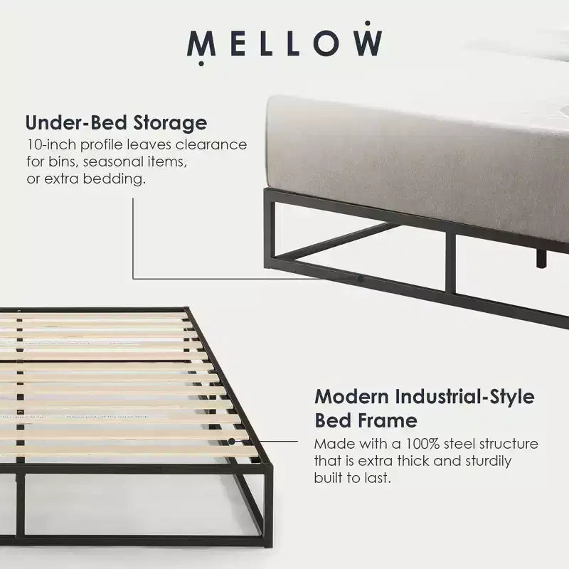 Modernista 10 - Struttura letto a piattaforma in metallo con base a doghe, King, Nero