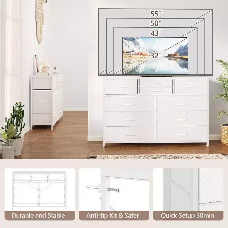 Cassettiera in tessuto a 10 cassetti per camera da letto, piano in legno, struttura in acciaio, comò moderno, cassettiera leggera con contenitori in tessuto per soggiorno, corridoio