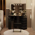 COZONY Corner Makeup Vanity Desk with Lights, Dressing Table with Power Outlet and Rotating Drawers for Bedroom