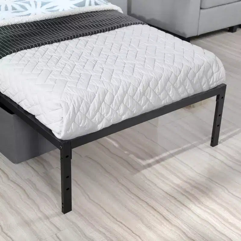 Struttura letto matrimoniale in metallo con doghe in metallo, base materasso a piattaforma resistente con contenitore sotto il letto, supporto antiscivolo, nero