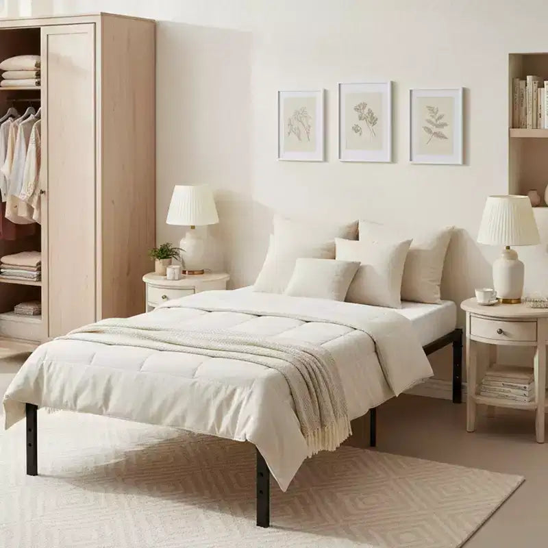 Struttura letto matrimoniale in metallo con doghe in metallo, base materasso a piattaforma resistente con contenitore sotto il letto, supporto antiscivolo, nero