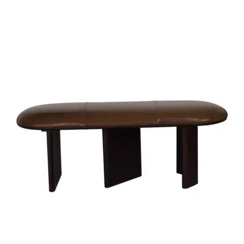 HomeRoots 48 Brown Genuine Leather and Solid Wood Upholstered Bench
