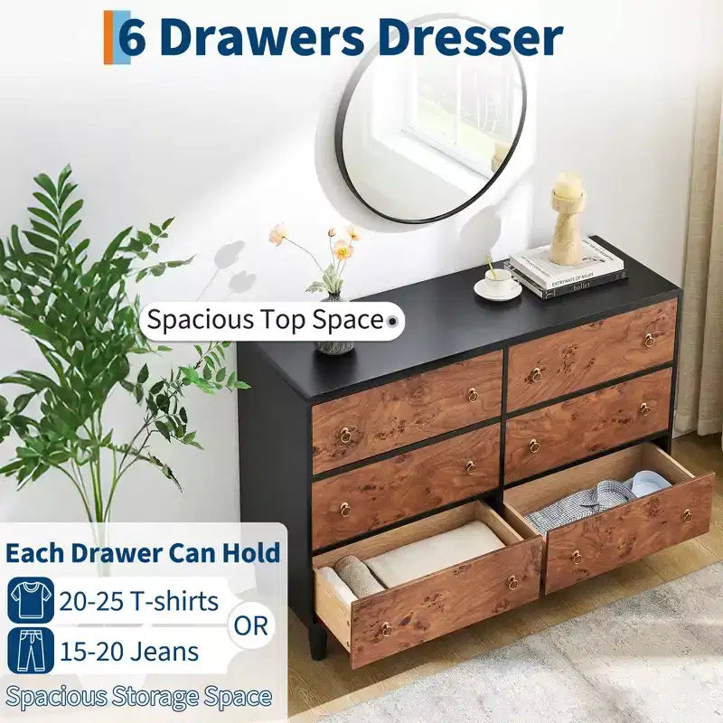Comò a 7 cassetti, comò moderno largo 54 con maniglia in metallo, comò in legno porta TV, organizer per vestiti in legno per soggiorno