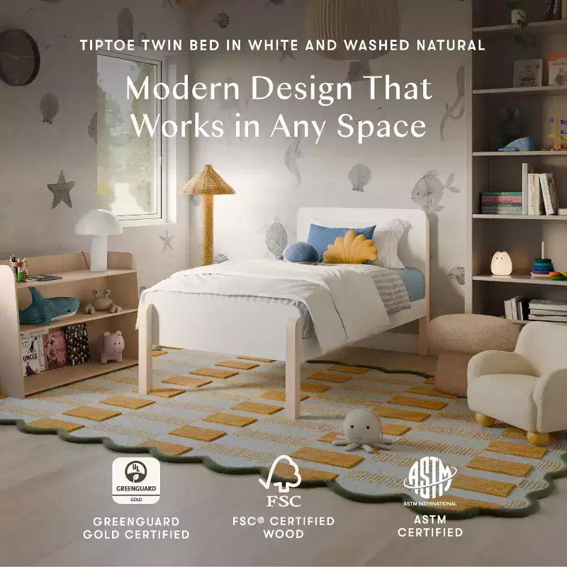 Letto singolo TipToe - Bianco e Naturale decapato