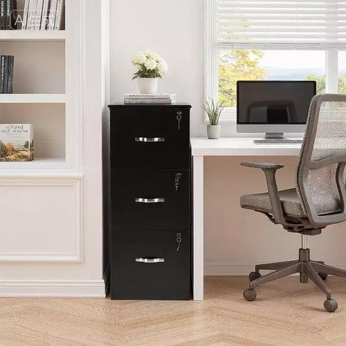 Classificatore a 3 cassetti con serratura, schedario verticale per ufficio per documenti in formato Lettera/Legale, organizer per archivio, nero