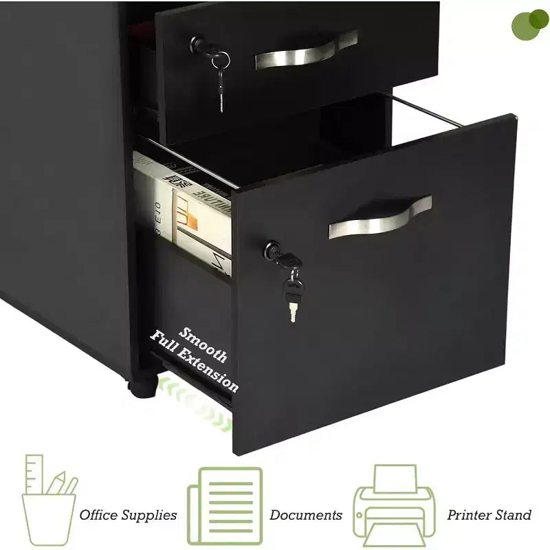 Classificatore a 3 cassetti con serratura, schedario verticale per ufficio per documenti in formato Lettera/Legale, organizer per archivio, nero